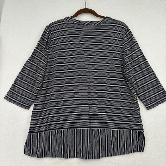 T by Talbots Knit Blouse Top Size 2X Petite Black White Stripe Elbow Sleeve Tee - Picture 7 of 10